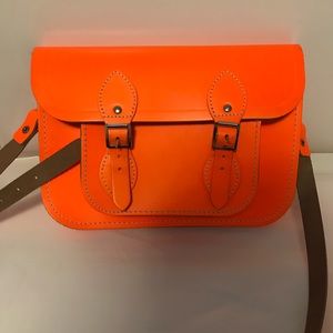 11 inch Classic Satchel in Leather- Neon Orange